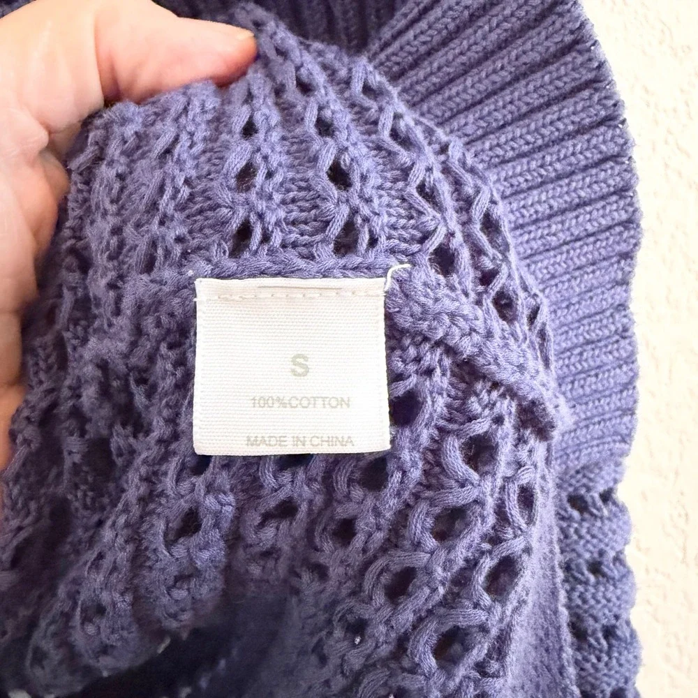 Kokun‎ Womens Blue 100% Cotton Open Knit Crochet Hoodie Sweater Small Periwinkle